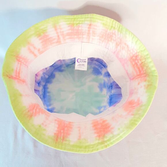 Sugar Jade Bucket Hat One Size Multicolor Pastel Tie Dye Pink Flower Peace Sign - Picture 7 of 9